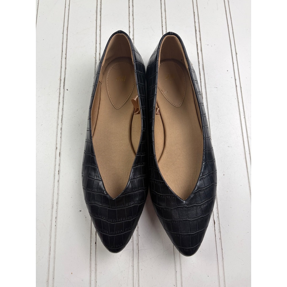 H&M Vintage Black Faux Croc Embossed Pointed Toe Ballet Flats Women's Size 6.5 - Picture 8 of 8